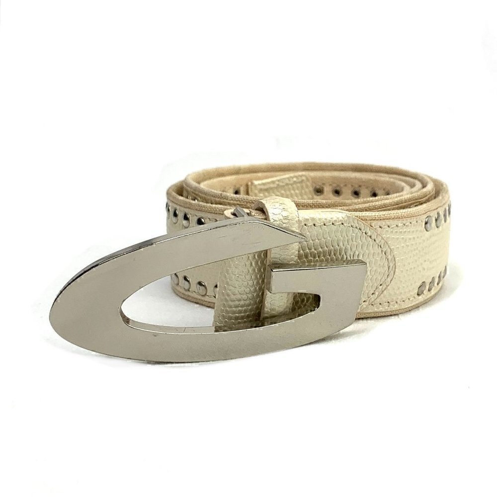 Alberto Guardiani Embellished Snakeskin Embossed Leather Belt Cream, 38"Lx1.25"W